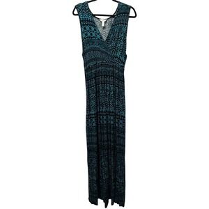 Three Seasons Maternity 1X Teal‎ Black Geometric Print Sleeveless Maxi Dress